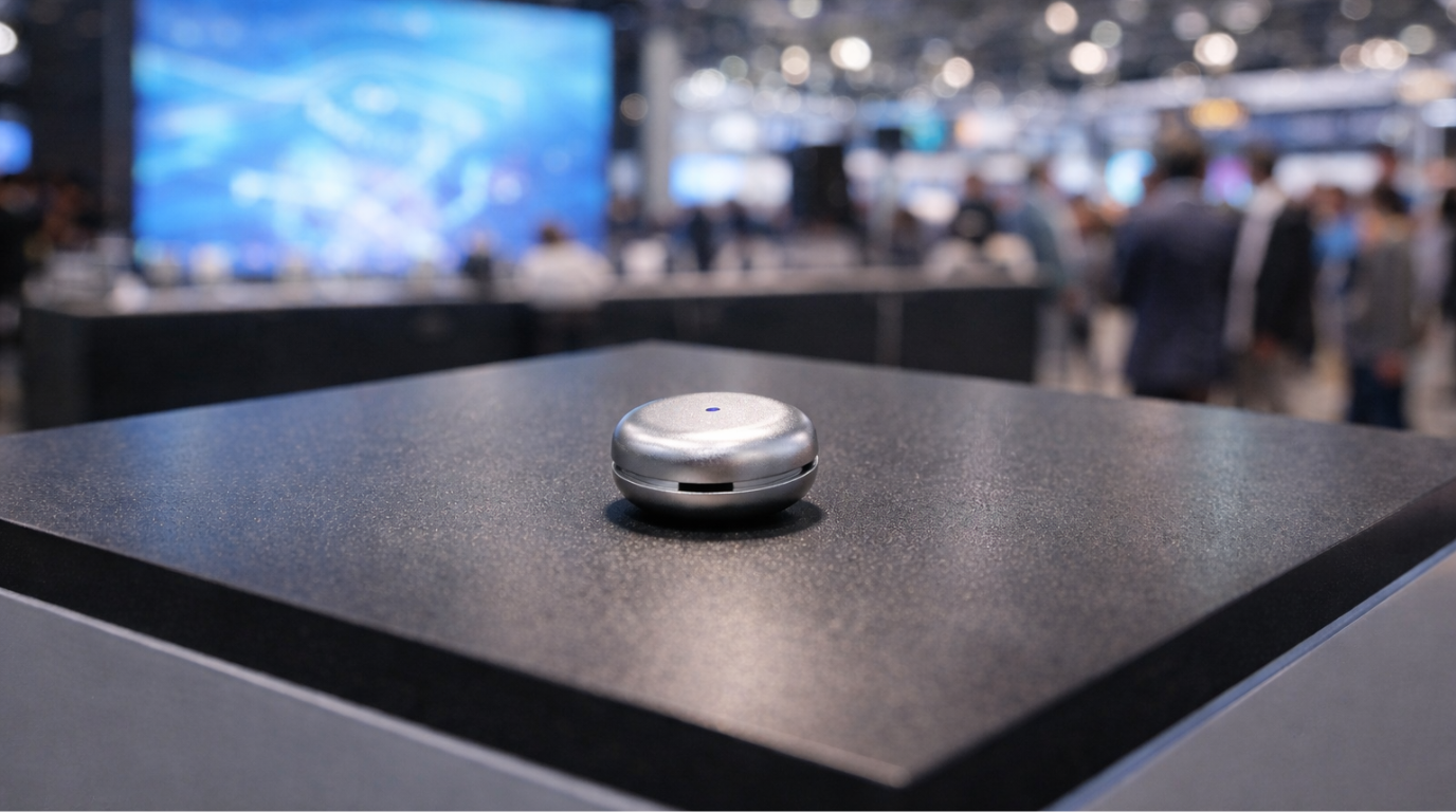 Omi AI device close-up — silver pendant with silicone case